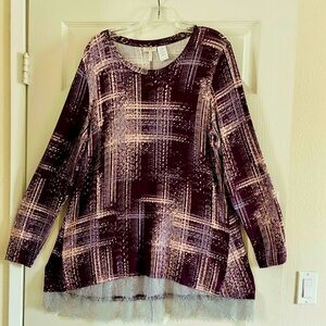 LOGO by Lori Goldstein Long Sleeve Tunic Top Lace Hem